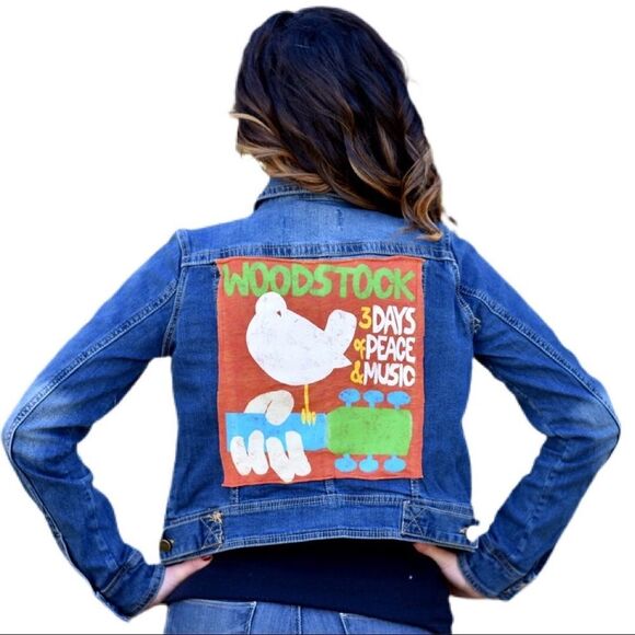 Denim Jacket W/ Woodstock T-Shirt Patch - Picture 1 of 4